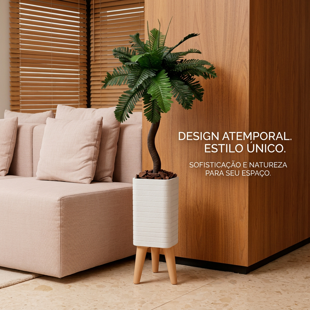 Kit Decorativo Completo 2 Folhagem Artificial C/ Vaso Design Moderno Decoração Para Sala