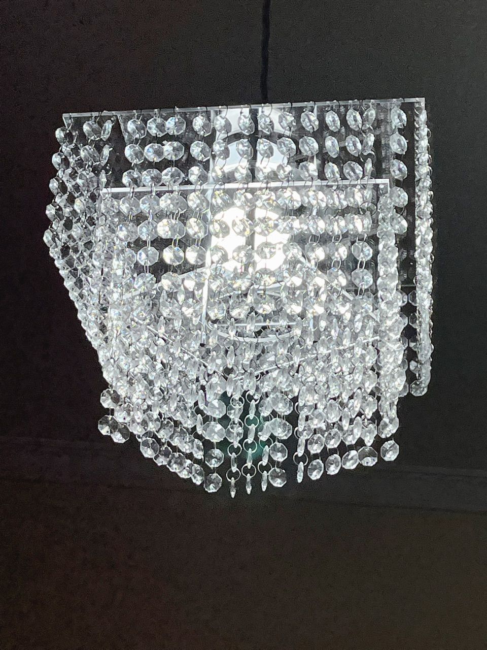 Lustre Pendente Cristal Acrílico 03 Placas Quadrado Promoção