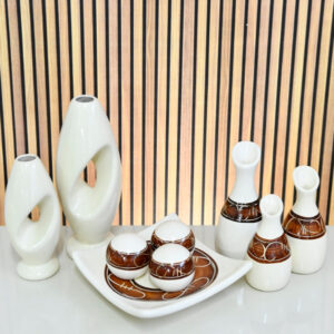 Kit Conjunto 9 Peças Vasos Cerâmica Enfeite Sala Cozinha Completo Decorativas Trio Rack Centro Mesa