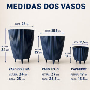 Kit Combo 3 Vasos Canelados com Pés Coluna + Bojo + Cachepot Decorativo para Plantas Jardim Sala