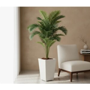 Palmeira Artificial Grande 1,15m com Vaso Decorativo – Planta Artificial Realista para Sala e Escritório - Vaso Claro