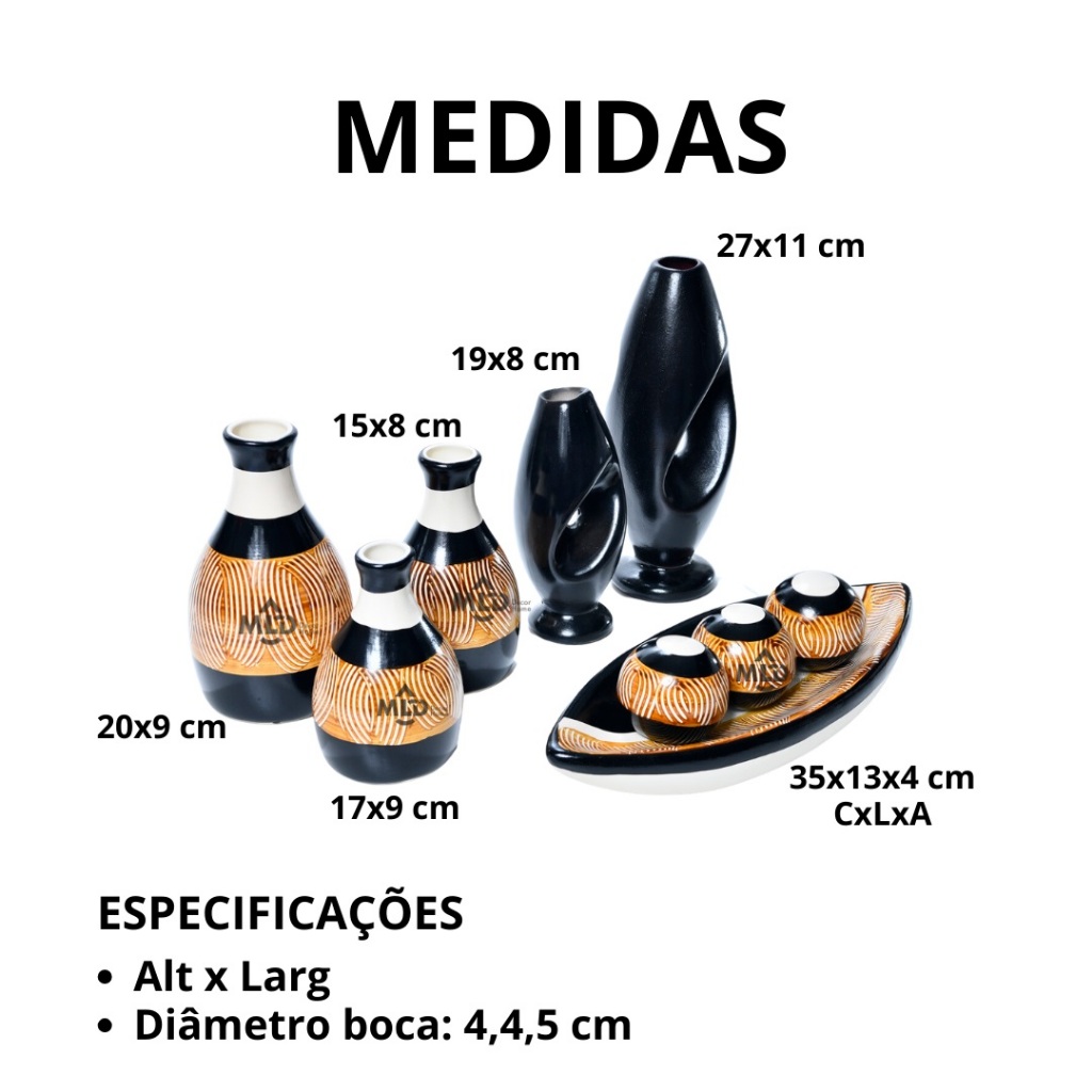 Kit Conjunto 9 Peças Vasos Cerâmica Enfeite Sala Cozinha Completo Decorativas Trio Rack Centro Mesa