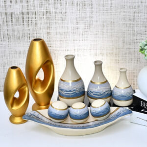 Kit Conjunto 9 Peças Vasos Cerâmica Enfeite Sala Cozinha Completo Decorativas Trio Rack Centro Mesa