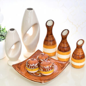Kit Conjunto 9 Peças Vasos Cerâmica Enfeite Sala Cozinha Completo Decorativas Trio Rack Centro Mesa