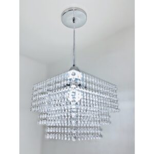 Lustre Pendente Cristal Acrílico 03 Placas Quadrado Promoção