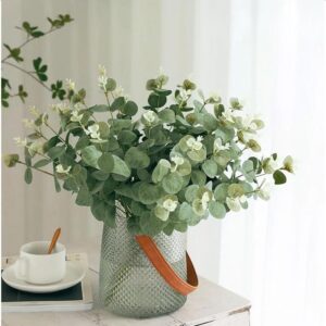 Kit 15 Galhos de Eucalipto Artificial, Folhagem Verde Decorativa para Vaso, Arranjo Floral, Casa, Festa e Casamento